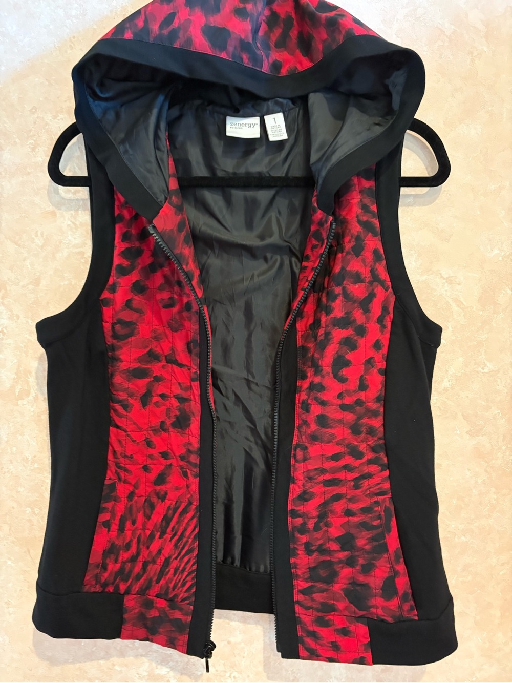 Chico's Red & Black Hooded Sleeveless Vest
